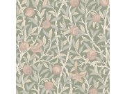Vliesová tapeta na zeď, zelená, růžová, větvičky, ptáci, 140502, William Morris at Home vol. 2