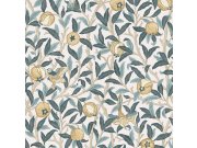 Vliesová tapeta na zeď, béžová, zelená, větvičky, ptáci, 140501, William Morris at Home vol. 2