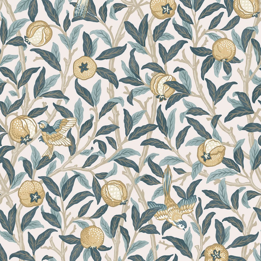 Vliesová tapeta na zeď, béžová, zelená, větvičky, ptáci, 140501, William Morris at Home vol. 2 - William Morris At Home