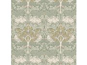 Vliesová tapeta na zeď, šedá, zelená, listy, stromy, ptáci, zajíčci, 140500, William Morris at Home vol. 2