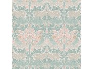 Vliesová tapeta na zeď, zelená, růžová, listy, stromy, ptáci, zajíčci, 140499, William Morris at Home vol. 2