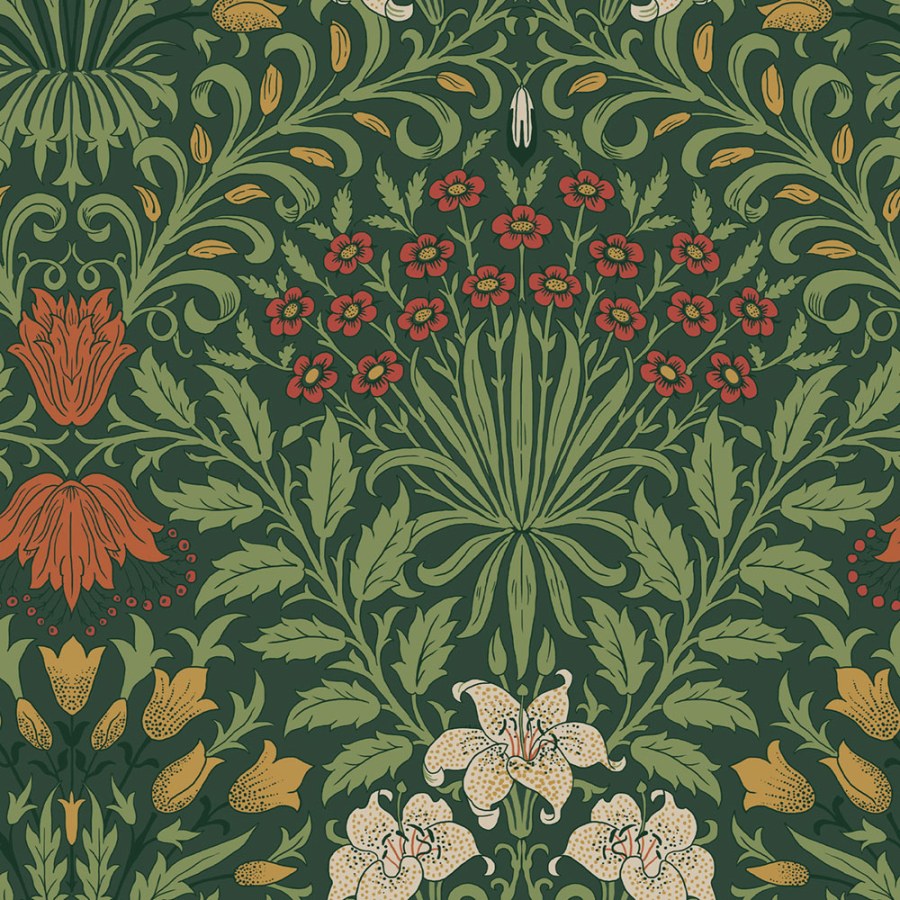 Vliesová tapeta na zeď, zelená, červená, květiny, listy, 140495, William Morris at Home vol. 2 - William Morris At Home