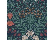 Vliesová tapeta na zeď, modrá, červená, květiny, listy, 140494, William Morris at Home vol. 2