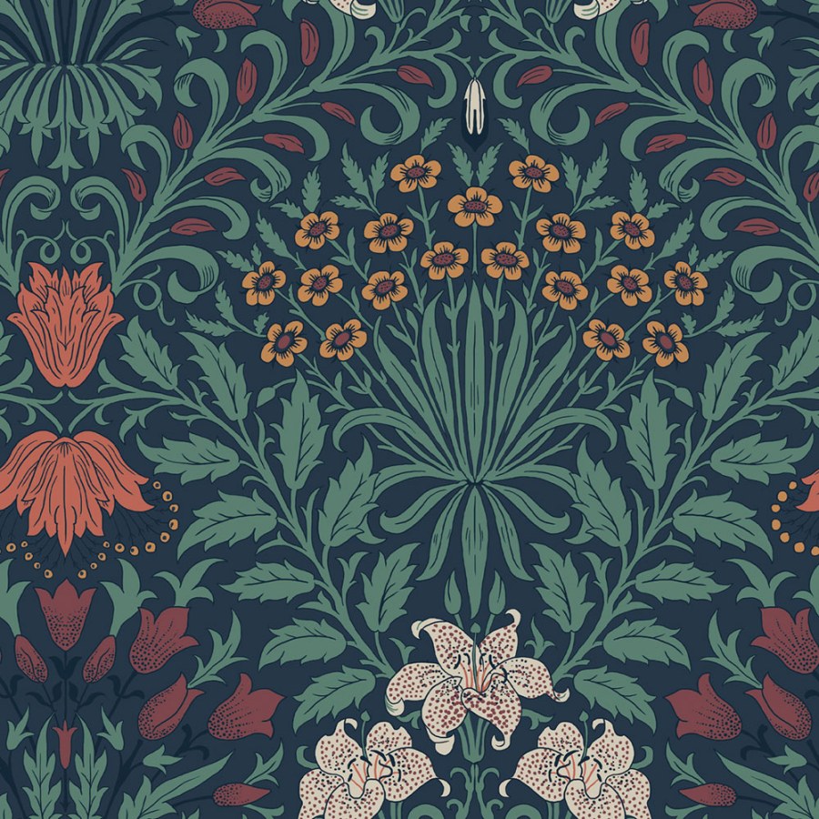 Vliesová tapeta na zeď, modrá, červená, květiny, listy, 140494, William Morris at Home vol. 2 - William Morris At Home