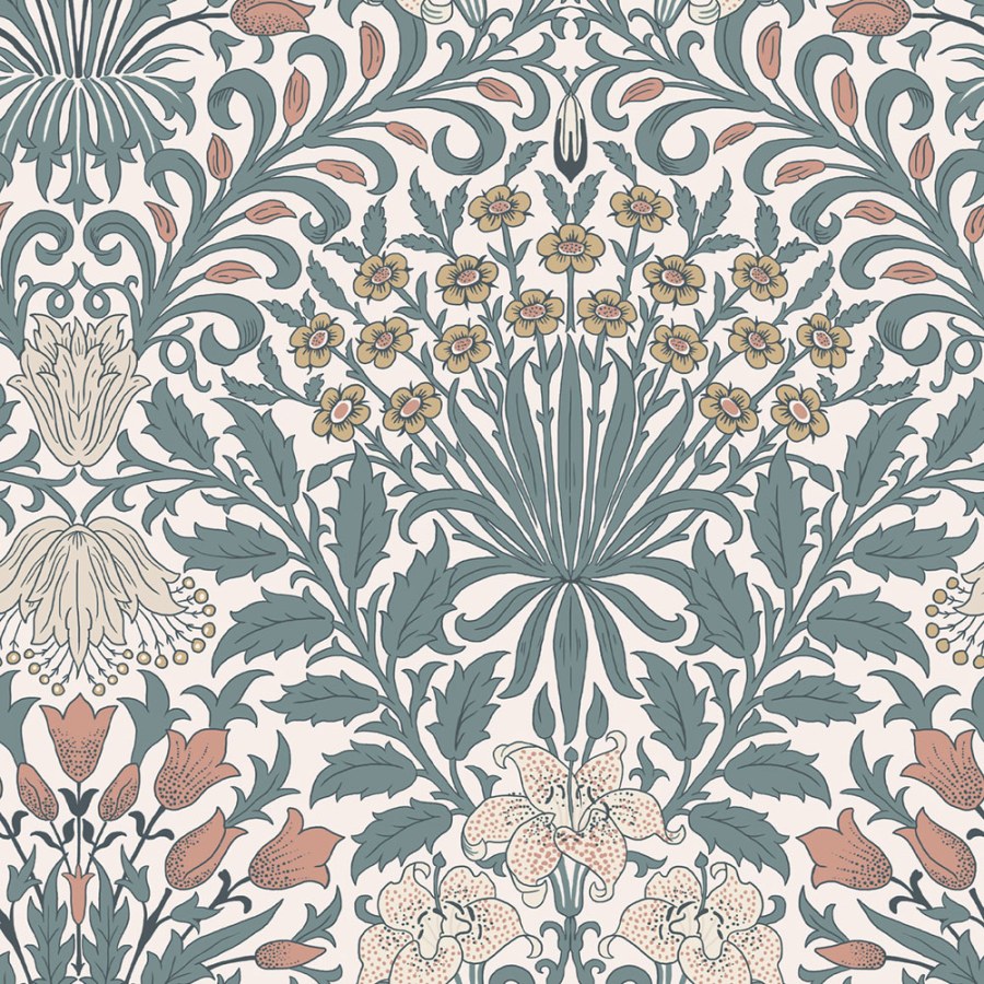 Vliesová tapeta na zeď, modrá, žlutá, květiny, listy, 140493, William Morris at Home vol. 2 - William Morris At Home