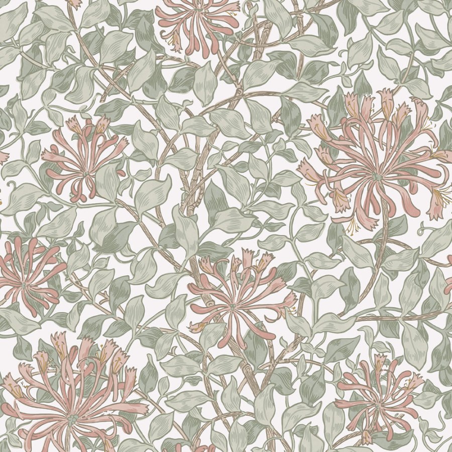 Vliesová tapeta na zeď, olivová, růžová, květiny, listy, 140488, William Morris at Home vol. 2 - William Morris At Home