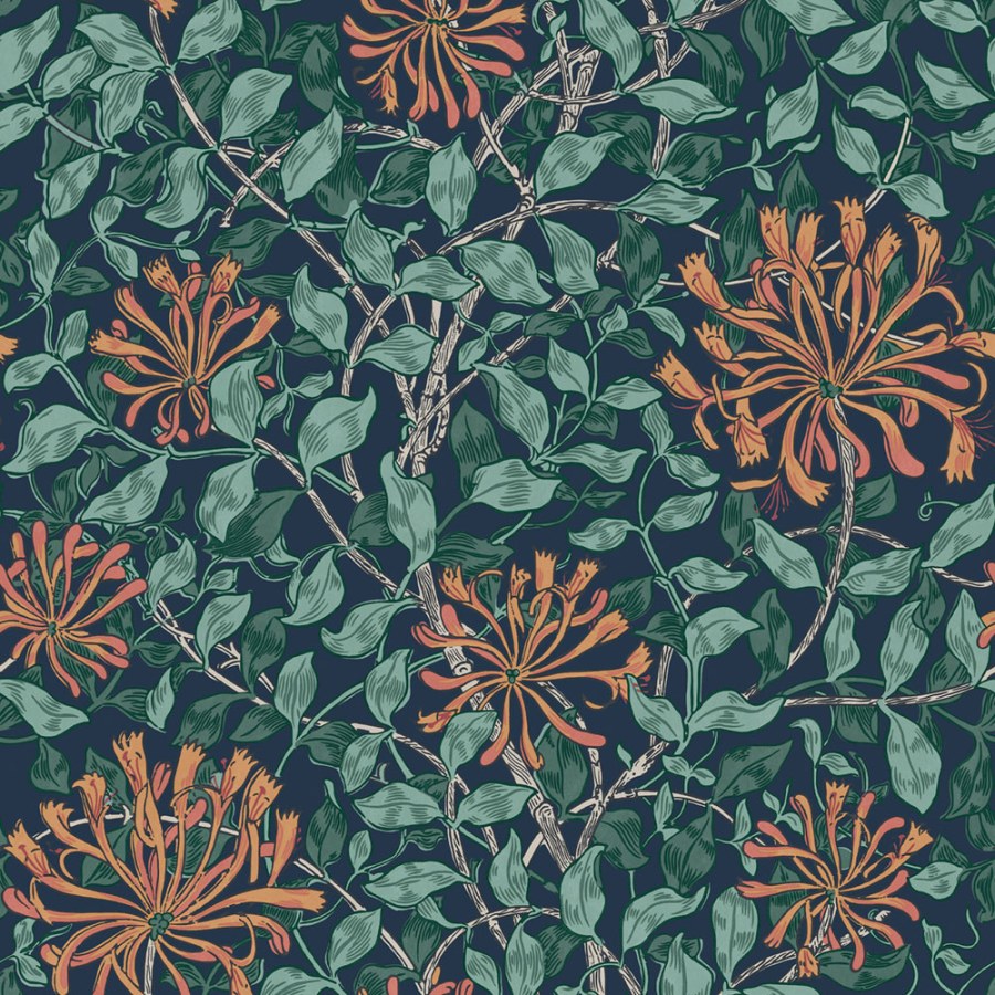 Vliesová tapeta na zeď, modrá, zelená, květiny, listy, 140484, William Morris at Home vol. 2 - William Morris At Home