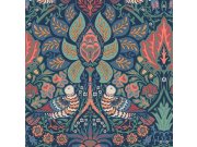 Vliesová tapeta na zeď, modrá, oranžová, květiny, ptáci, 140477, William Morris at Home vol. 2