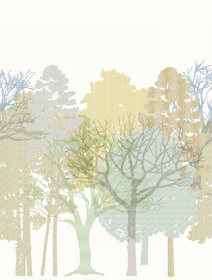 Vliesová obrazová tapeta na zeď, bílá, zelená, stromy, AND28291, Antibes, Decoprint - Decoprint