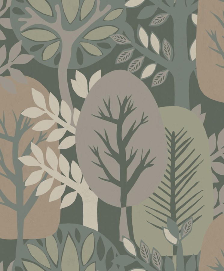 Vliesová tapeta na zeď, zelená, hnědá, stromy, listy, AN28283, Antibes, Decoprint - Decoprint