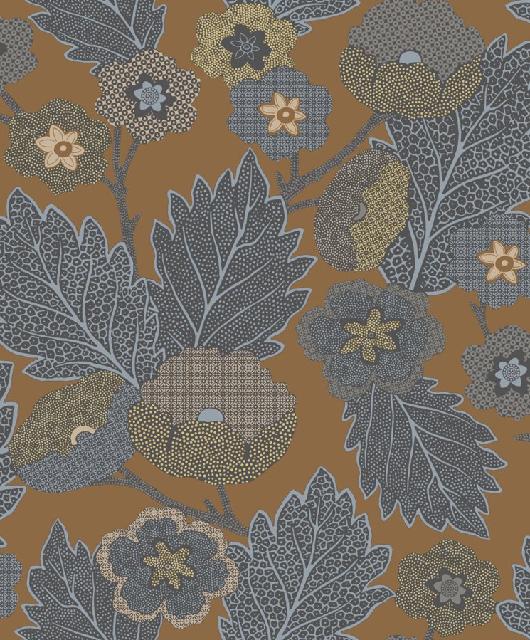 Vliesová tapeta na zeď, oranžová, šedá, květy, listy, AN28272, Antibes, Decoprint - Decoprint
