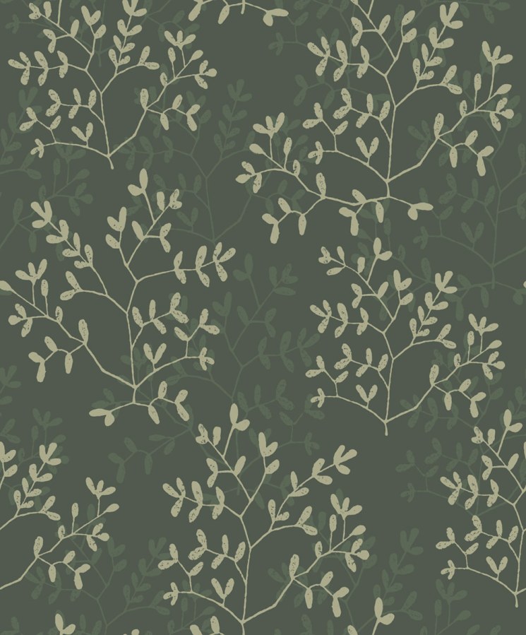 Vliesová tapeta na zeď, zelená, černá, větvičky, listy, AN28253, Antibes, Decoprint