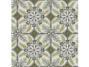 Vliesová tapeta na zeď, bílá, zelená, květinové ornamenty, AN28241 Antibes Decoprint