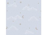 Dětská vliesová tapeta na zeď, modrá, bílá, puntíky, hvězdičky, N07321, Sweet Dreams, Ugépa
