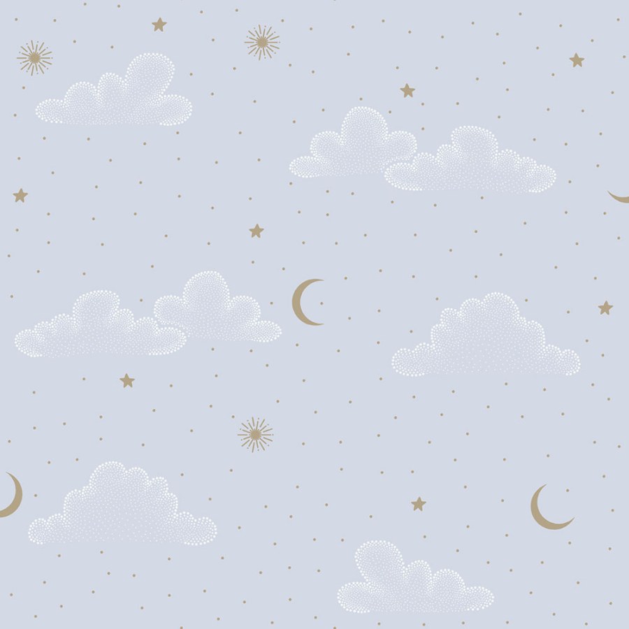 Dětská vliesová tapeta na zeď, modrá, bílá, puntíky, hvězdičky, N07321, Sweet Dreams, Ugépa