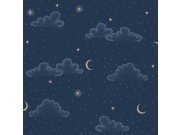 Dětská vliesová tapeta na zeď, zlatá, modrá, puntíky, hvězdičky, N07311, Sweet Dreams, Ugépa Tapety Yara - Ugépa
