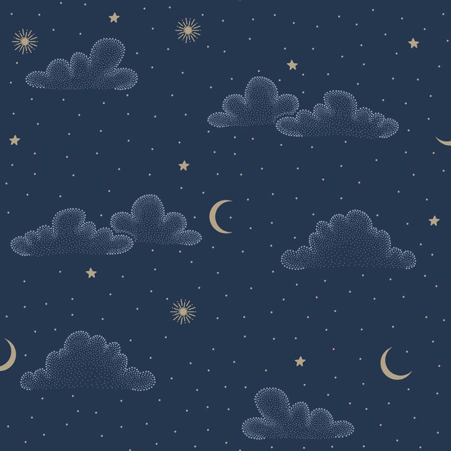Dětská vliesová tapeta na zeď, zlatá, modrá, puntíky, hvězdičky, N07311, Sweet Dreams, Ugépa - Ugépa