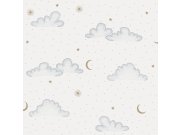 Dětská vliesová tapeta na zeď, bílá, zlatá, puntíky, hvězdičky, N07301, Sweet Dreams, Ugépa