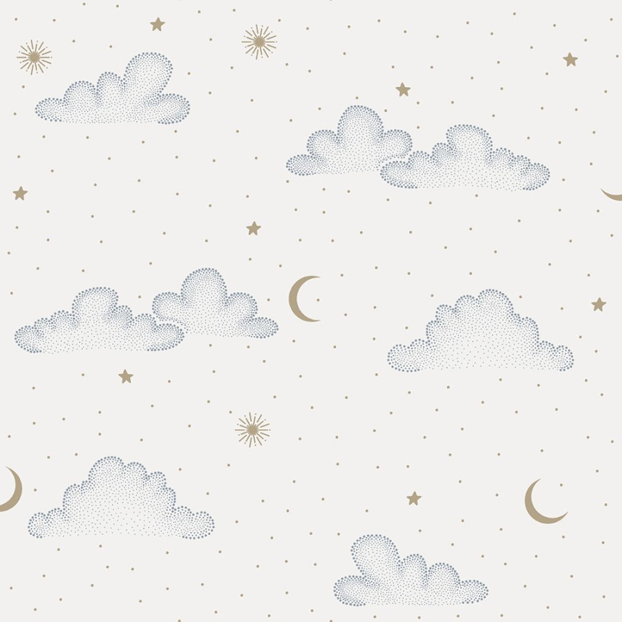 Dětská vliesová tapeta na zeď, bílá, zlatá, puntíky, hvězdičky, N07301, Sweet Dreams, Ugépa
