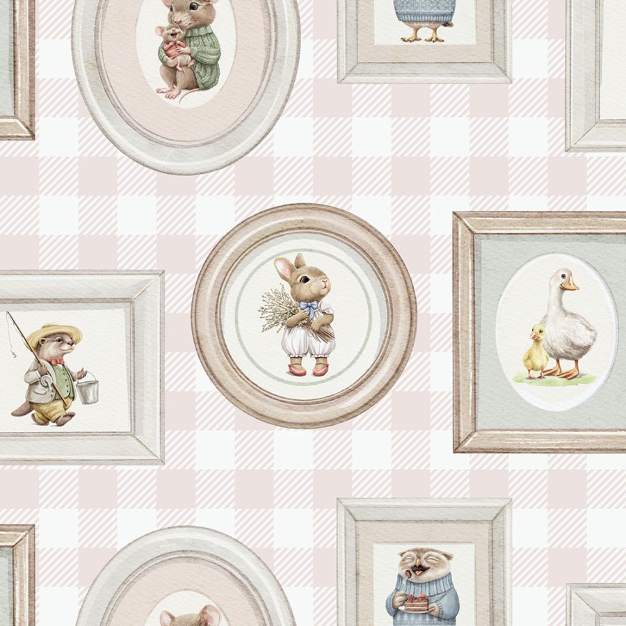Károvaná vliesová tapeta na zeď se zvířátky, růžová, šedá, N06703, Sweet Dreams, Ugépa