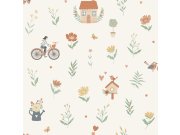 Dětská vliesová tapeta na zeď, oranžová, zelená, zvířátka, květiny, N06505, Sweet Dreams, Ugépa