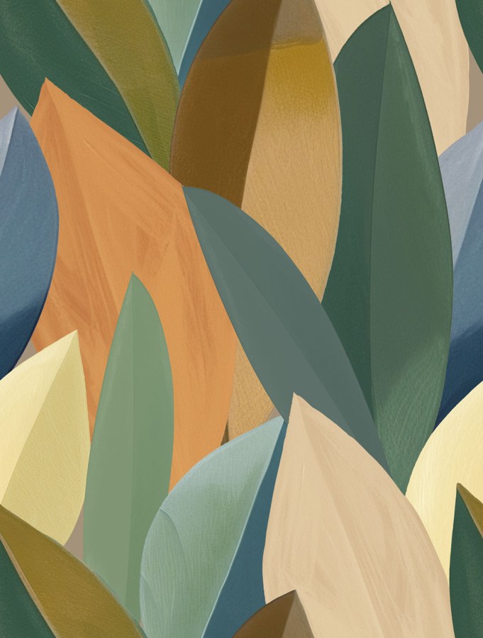 Vliesová obrazová tapeta na zeď, modrá, oranžová, listy, SYD27598, Serenity, Decoprint - Decoprint