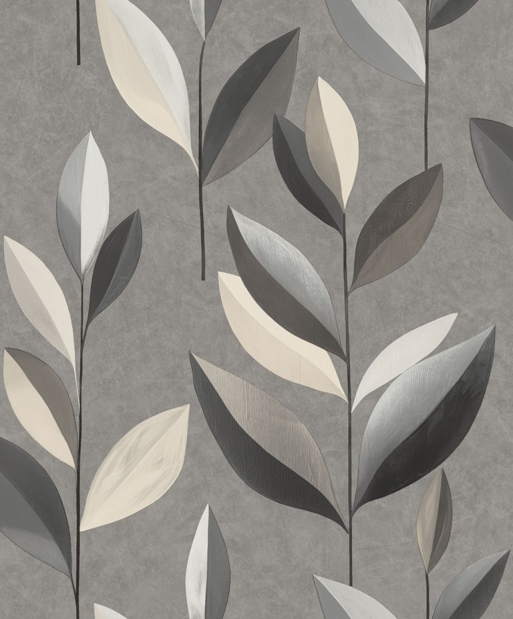 Vliesová tapeta na zeď, černá, šedá, listy, SY27554, Serenity, Decoprint