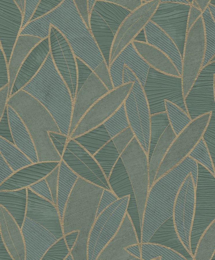 Zeleno-zlatá vliesová tapeta s listy, AL26233, Allure, Decoprint - Cath Kidstone