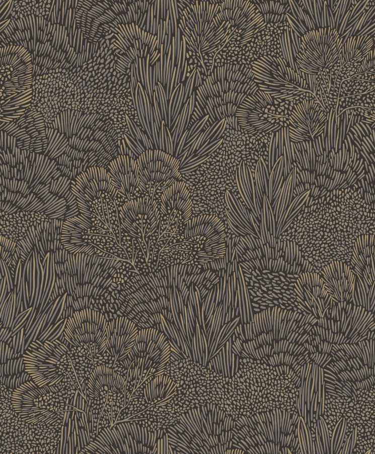 Černo-zlatá vliesová tapeta na zeď, krajina, stromy, BA26065,  Brazil,  Decoprint
