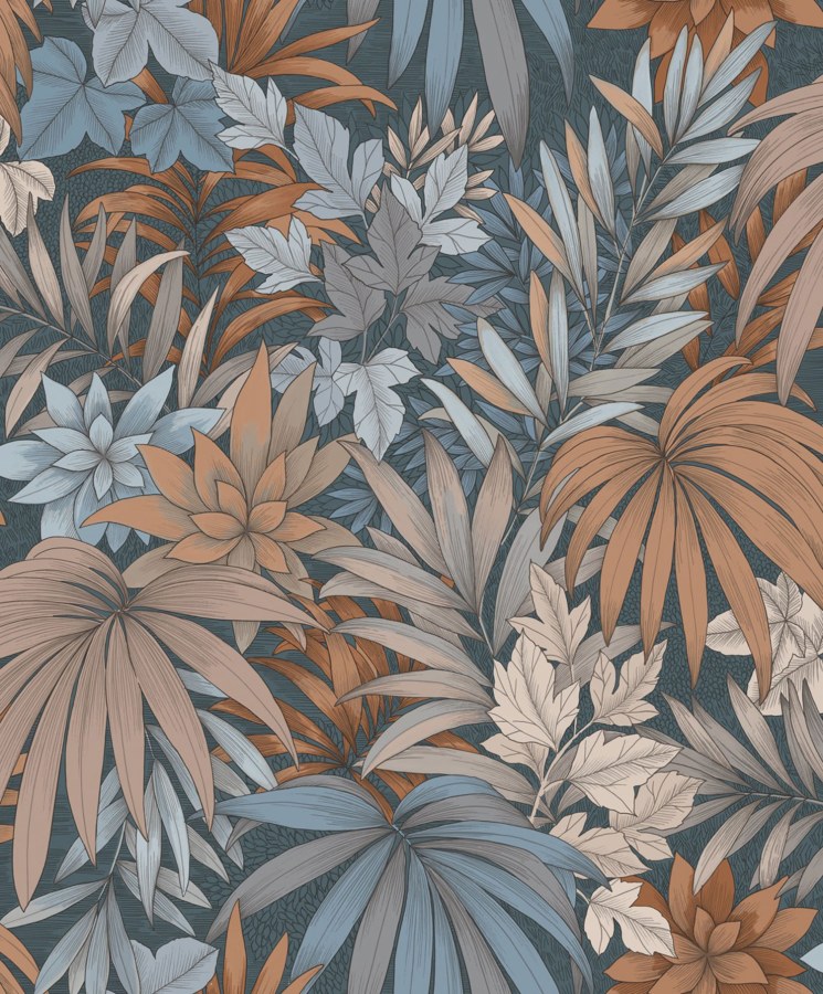 Plava vliesová tapeta na zeď, džungle, listy,  AL26241, Allure, Decoprint