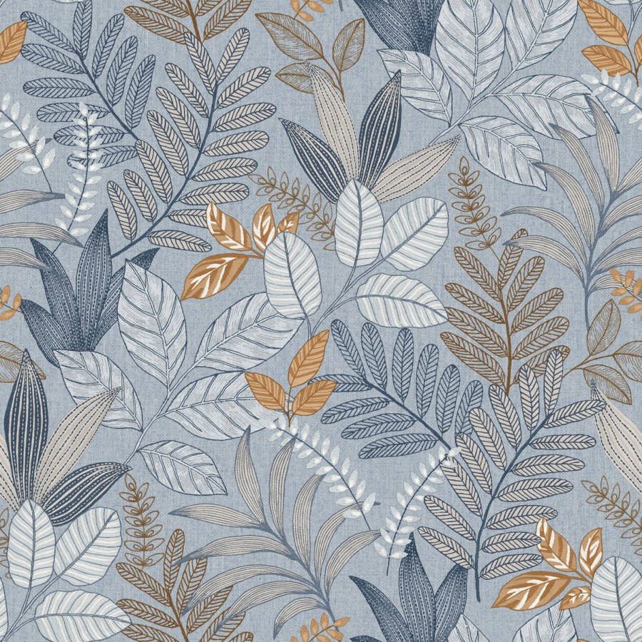 Plava vliesová tapeta s listy, AL26293, Allure, Decoprint
