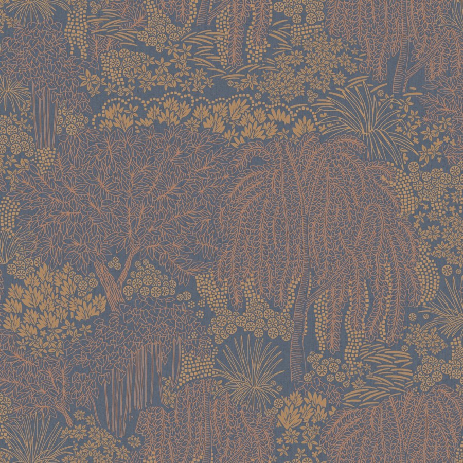 Modro-bronzová vliesová tapeta na zeď, stromy,  listy, AL26264, Allure, Decoprint