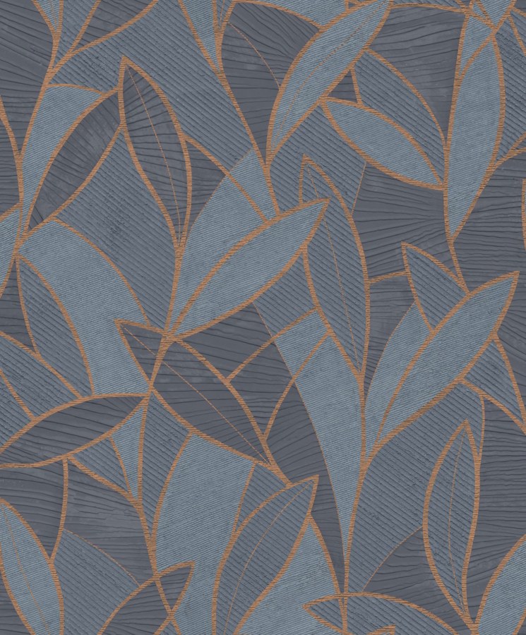 Modro-bronzová vliesová tapeta s listy,  AL26232, Allure, Decoprint