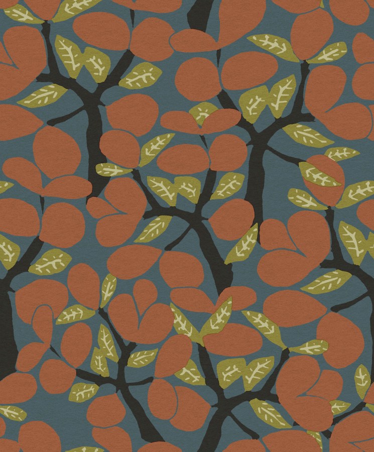 Modro-oranžová vliesová tapeta na zeď, větvičky, stromy, BA26053, Brazil, Decoprint Modro-oranžová vliesová tapeta na zeď, větvičky, stromy, BA26053, Brazil, Decoprint