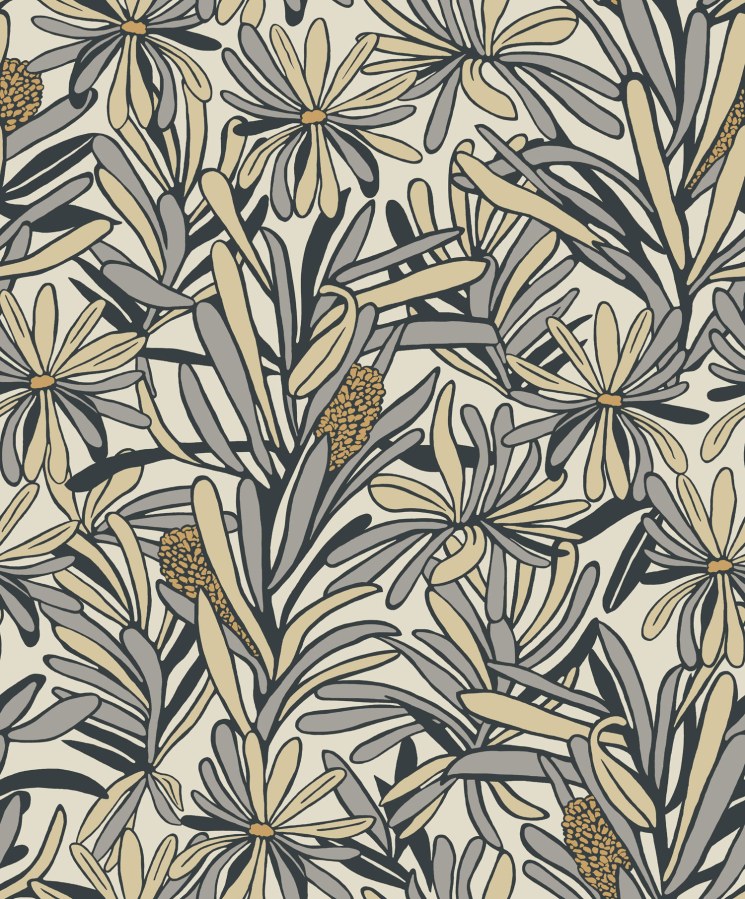Šedo-Bež květinová vliesová tapeta na zeď, BA26070,  Brazil,  Decoprint