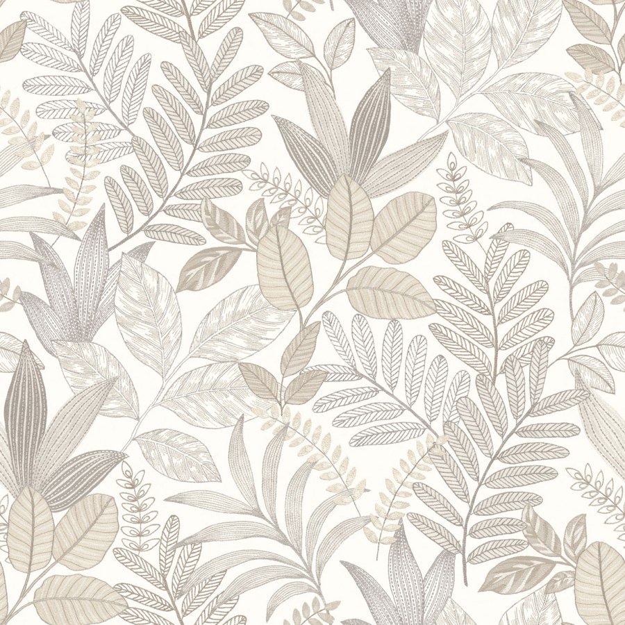 Šedo-Bež vliesová tapeta s listy, AL26290, Allure, Decoprint