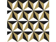 3d tapeta na zeď, hvězdicový geometrický vzor 139118, Black & White, Esta
