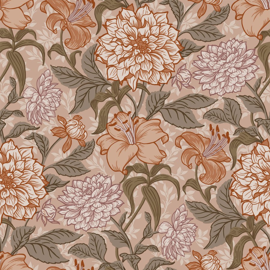 Bež vliesová květinová tapeta na zeď, 139380, Vintage Flowers, Esta Home Bež vliesová květinová tapeta na zeď, 139380, Vintage Flowers, Esta Home