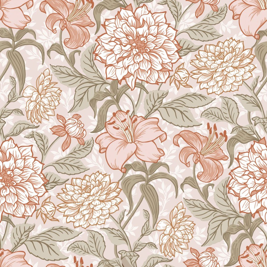 Bež vliesová květinová tapeta na zeď, 139479, Vintage Flowers, Esta Home