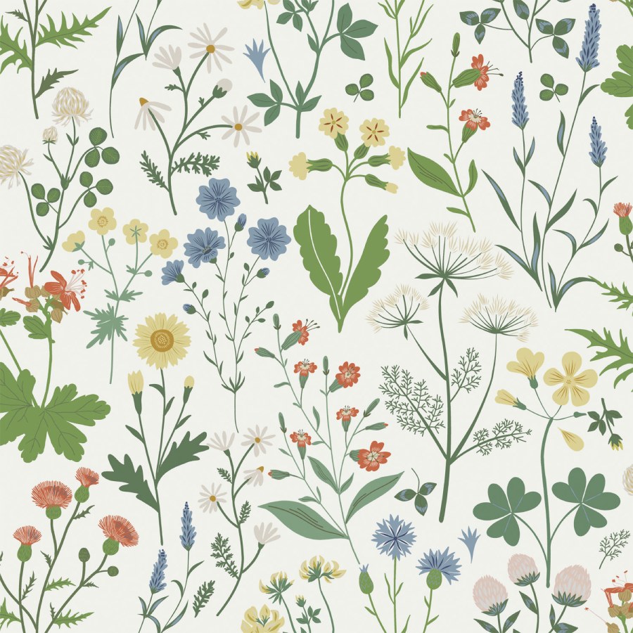 Bijela vliesová tapeta na zeď, luční květiny, 139390, Vintage Flowers, Esta Home