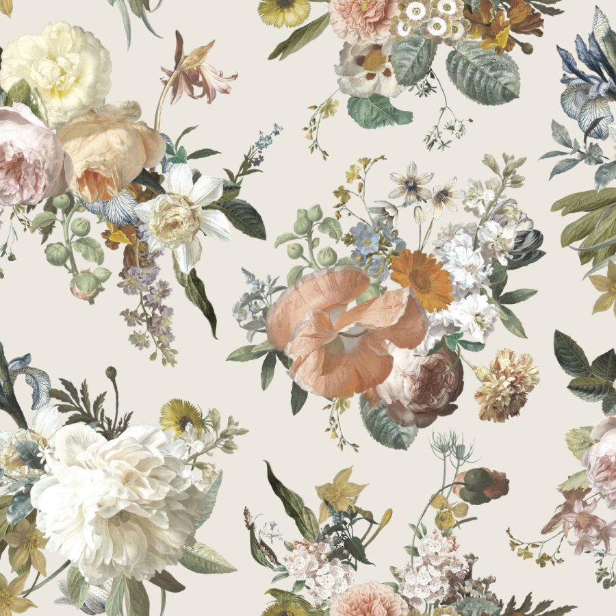 Krem vliesová květinová tapeta na zeď, 139544, Vintage Flowers, Esta Home