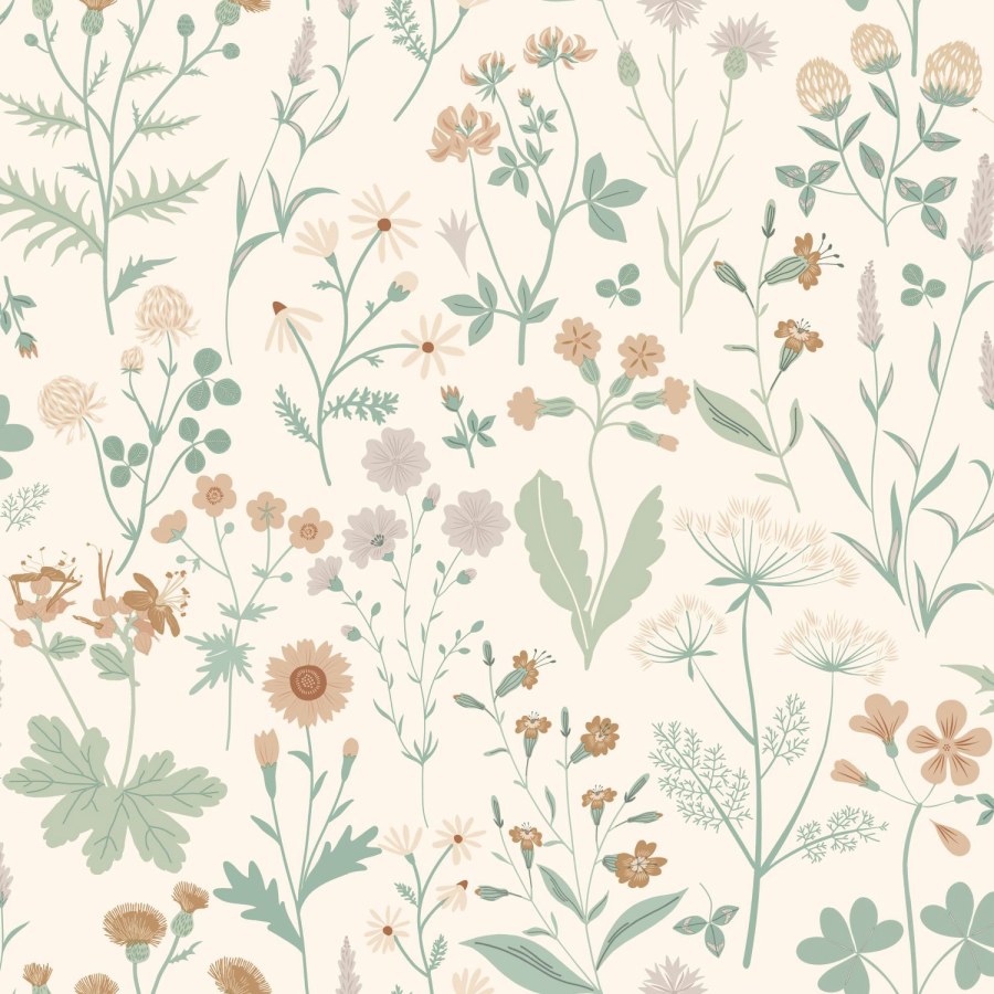 Krem vliesová tapeta na zeď, luční květiny, 139481, Vintage Flowers, Esta Home