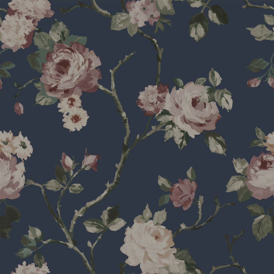 Plava vliesová květinová tapeta na zeď, 139409, Vintage Flowers, Esta Home Plava vliesová květinová tapeta na zeď, 139409, Vintage Flowers, Esta Home