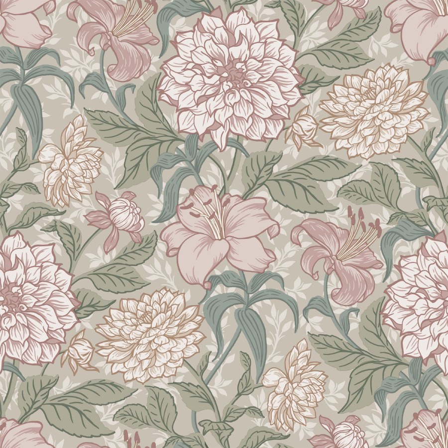 Siva vliesová květinová tapeta na zeď, 139377, Vintage Flowers, Esta Home Siva vliesová květinová tapeta na zeď, 139377, Vintage Flowers, Esta Home