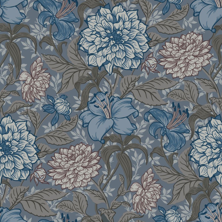 Siva vliesová květinová tapeta na zeď, 139480, Vintage Flowers, Esta Home Siva vliesová květinová tapeta na zeď, 139480, Vintage Flowers, Esta Home