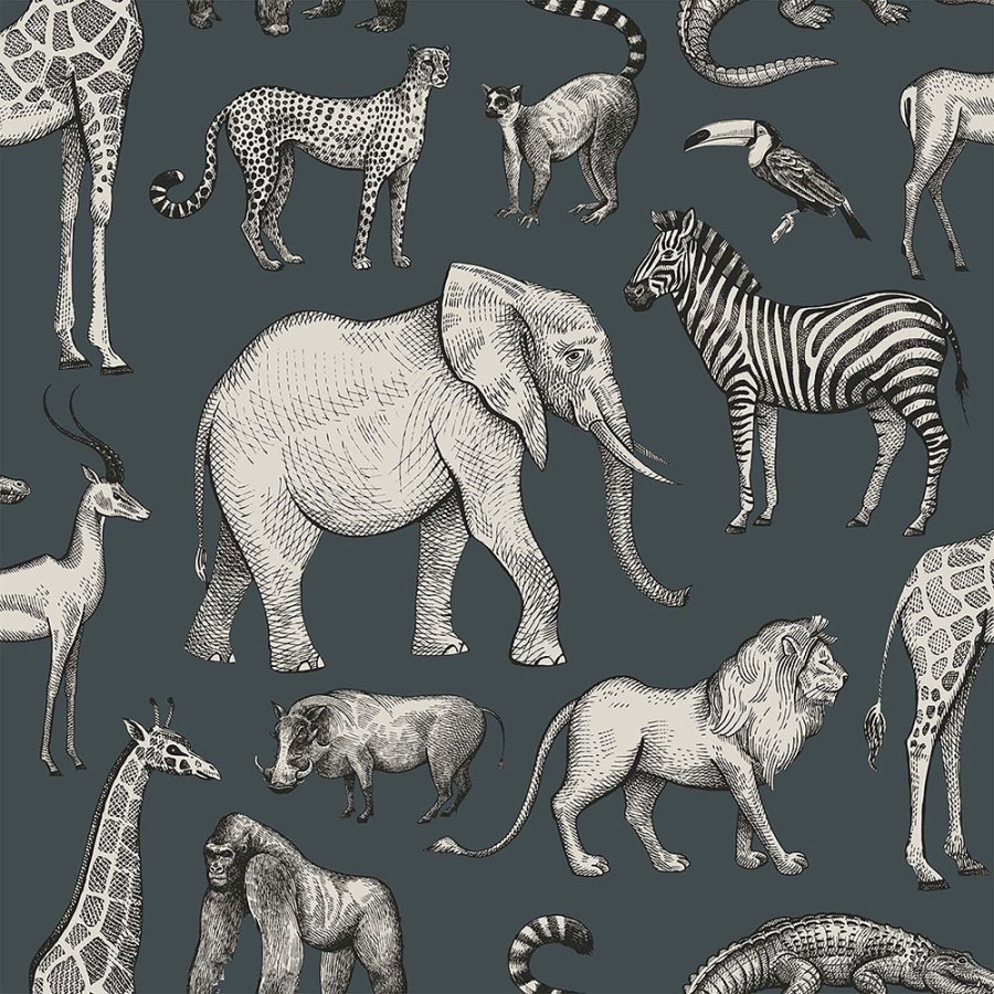 Tmavě Plava vliesová tapeta Zvířátka z Afriky 139272, Forest Friends, Esta