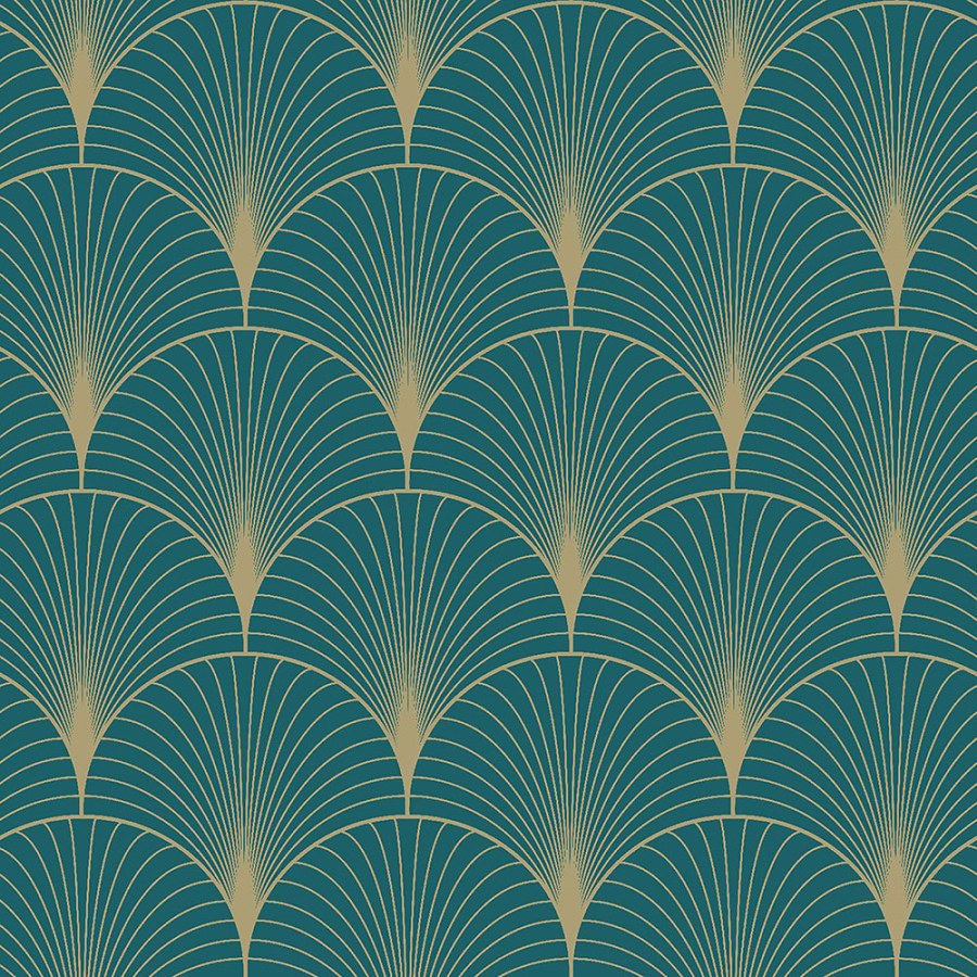 Tmavě Tirkizna geometrická vliesová tapeta 139230, Art Deco, Esta