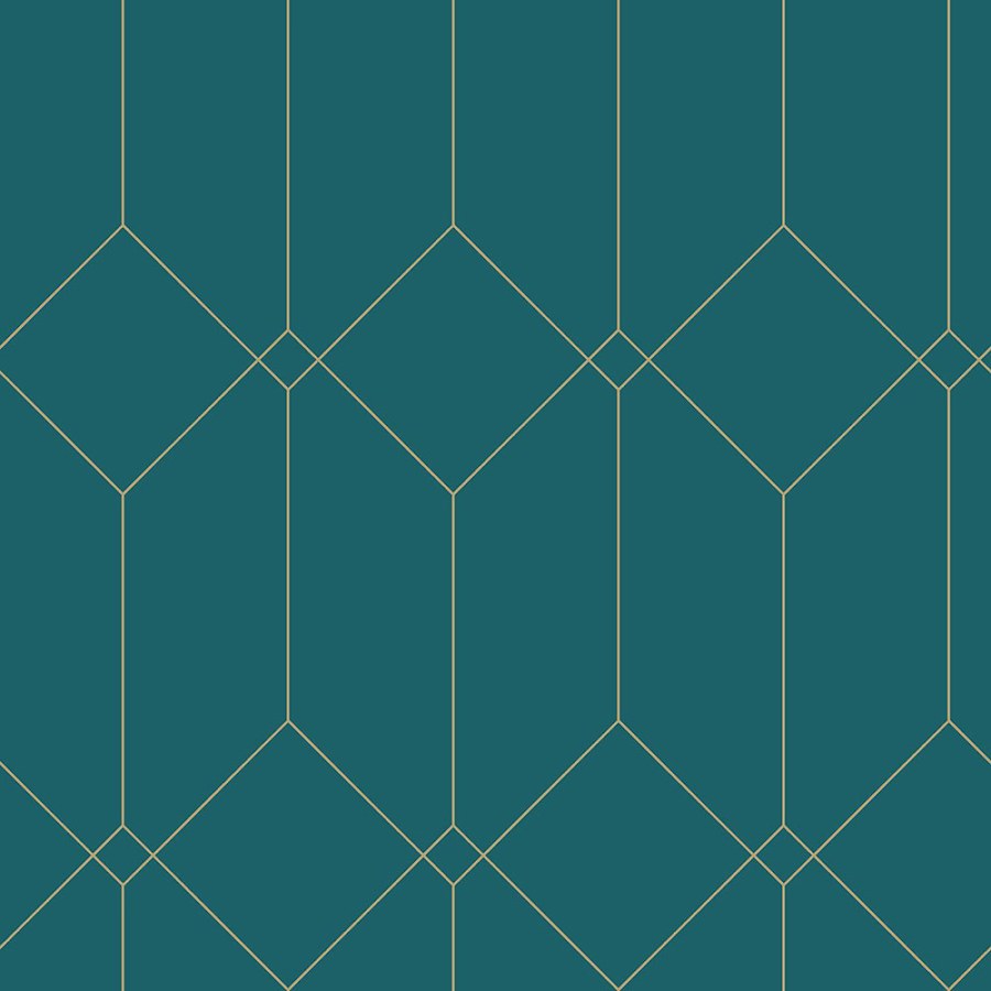 Tirkiznaová geometrická vliesová tapeta, Zlatni linie 139224, Art Deco, Esta