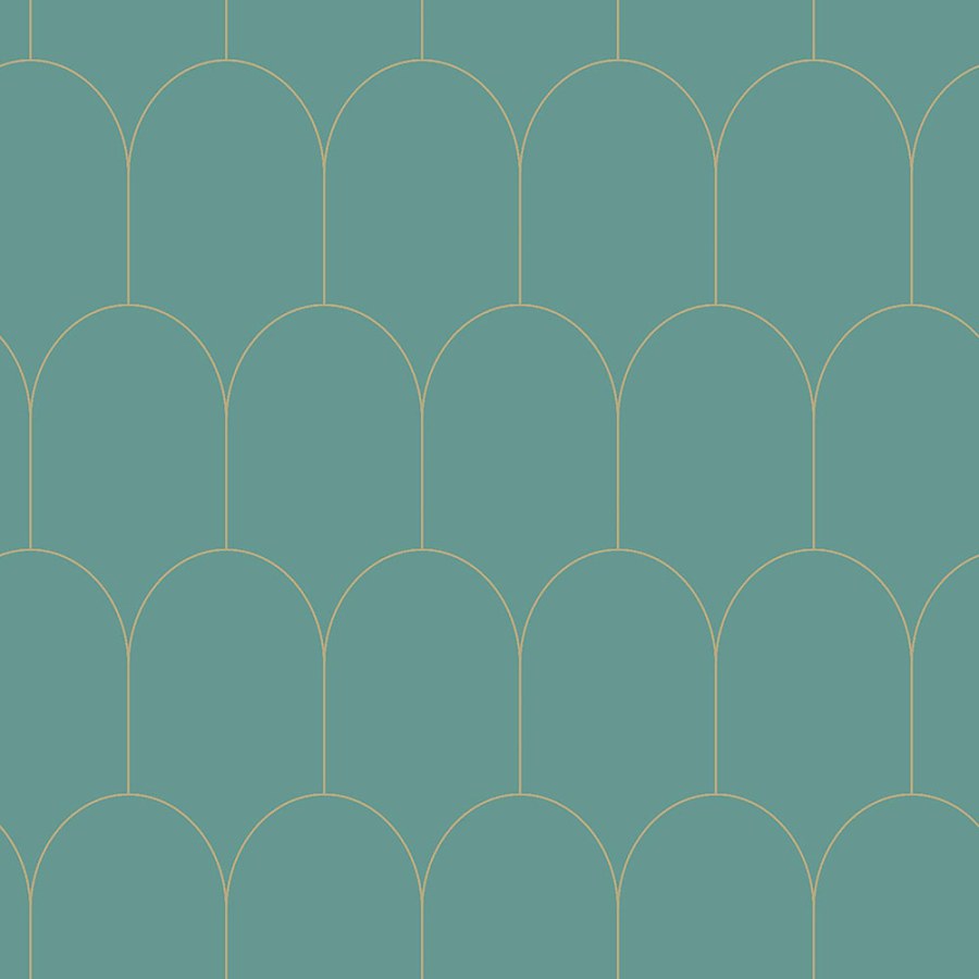 Tirkiznaová vliesová tapeta, geometrický obloukový vzor 139204, Art Deco, Esta