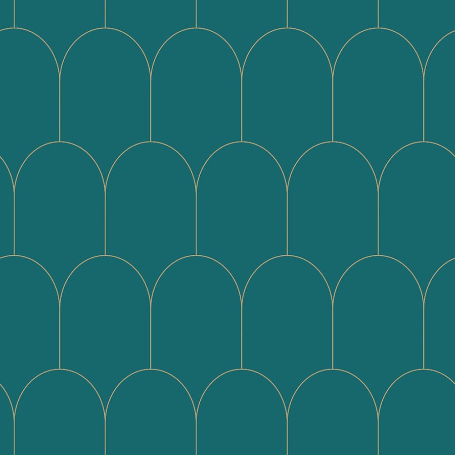 Tirkiznaová vliesová tapeta, geometrický obloukový vzor 139205, Art Deco, Esta